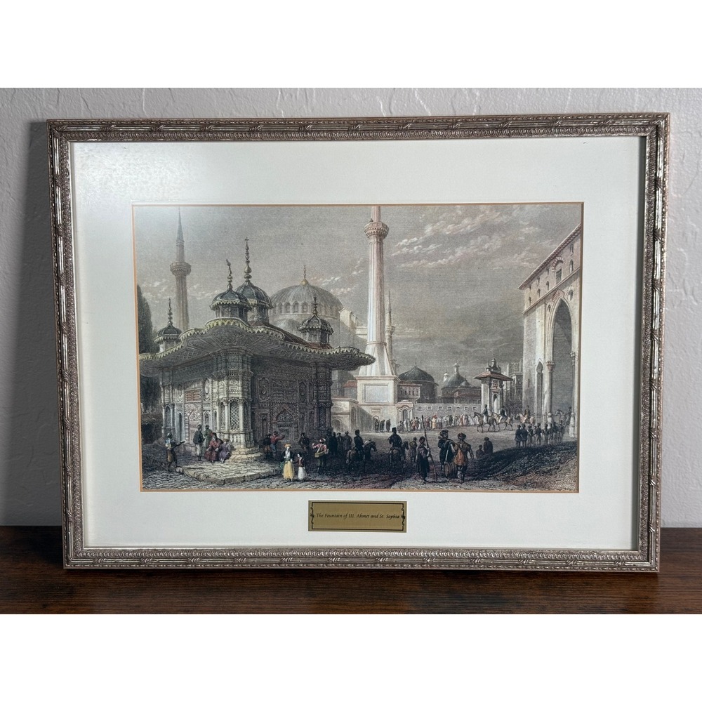 Fountain of III Ahmet and St Sophia Istanbul Framed Engraving W‎ Bartlett 1838